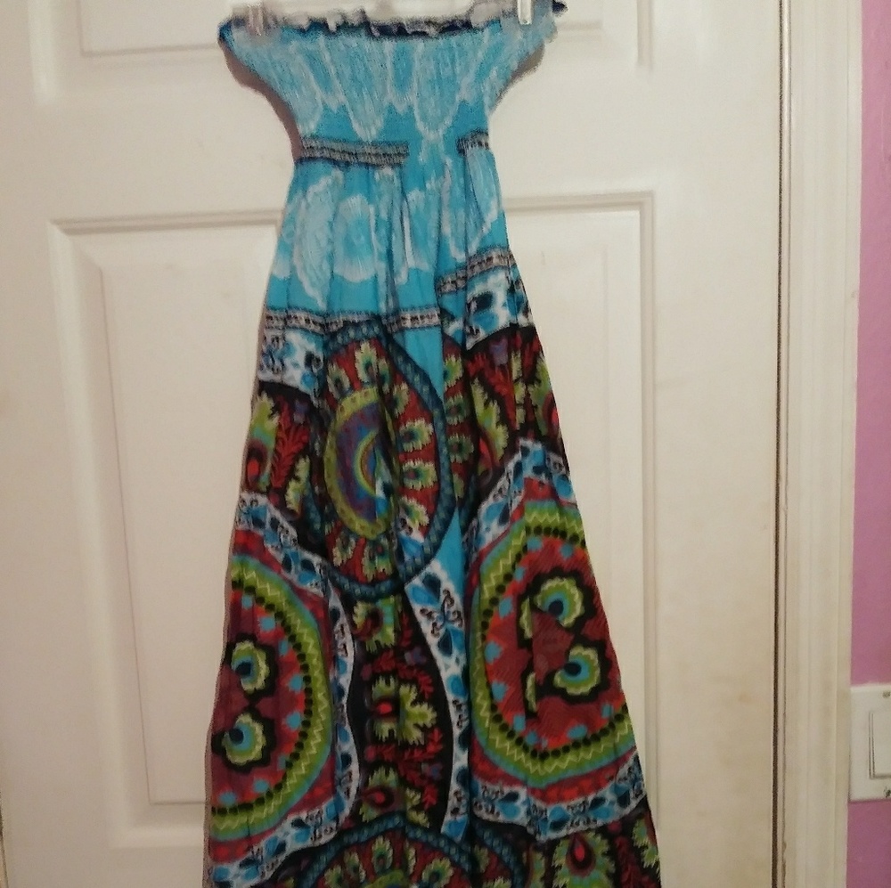 Blue Strapless dress,Single Dress
